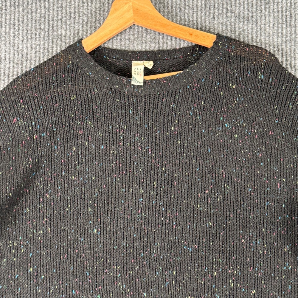 Flamingo Womens Small Black Confetti Knit Sweater Y2K Indie Grunge Crew Neck